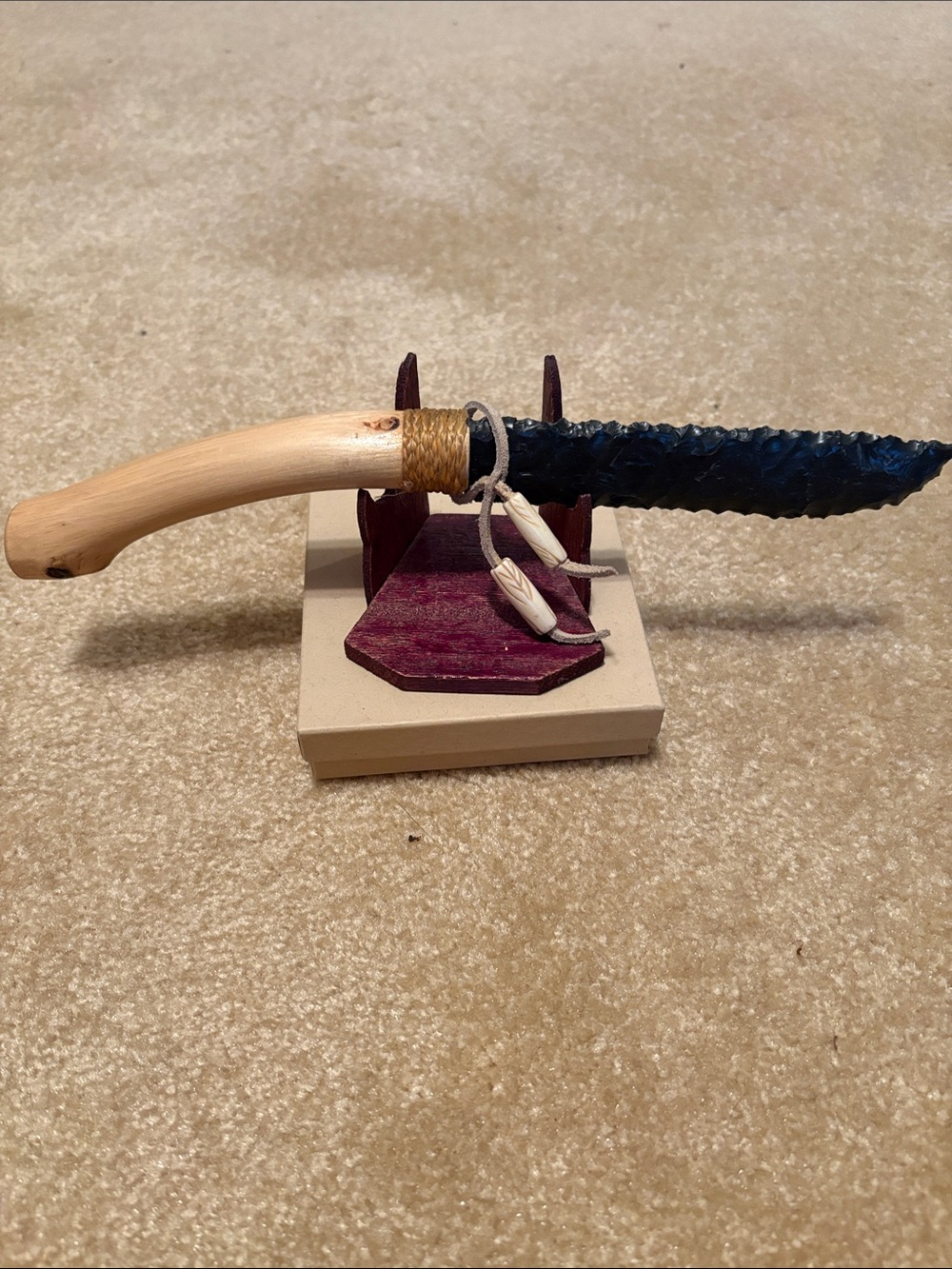 Handcrafted Black Serrated Blade with Natural Wood Handle - bonus 3 arrowheads